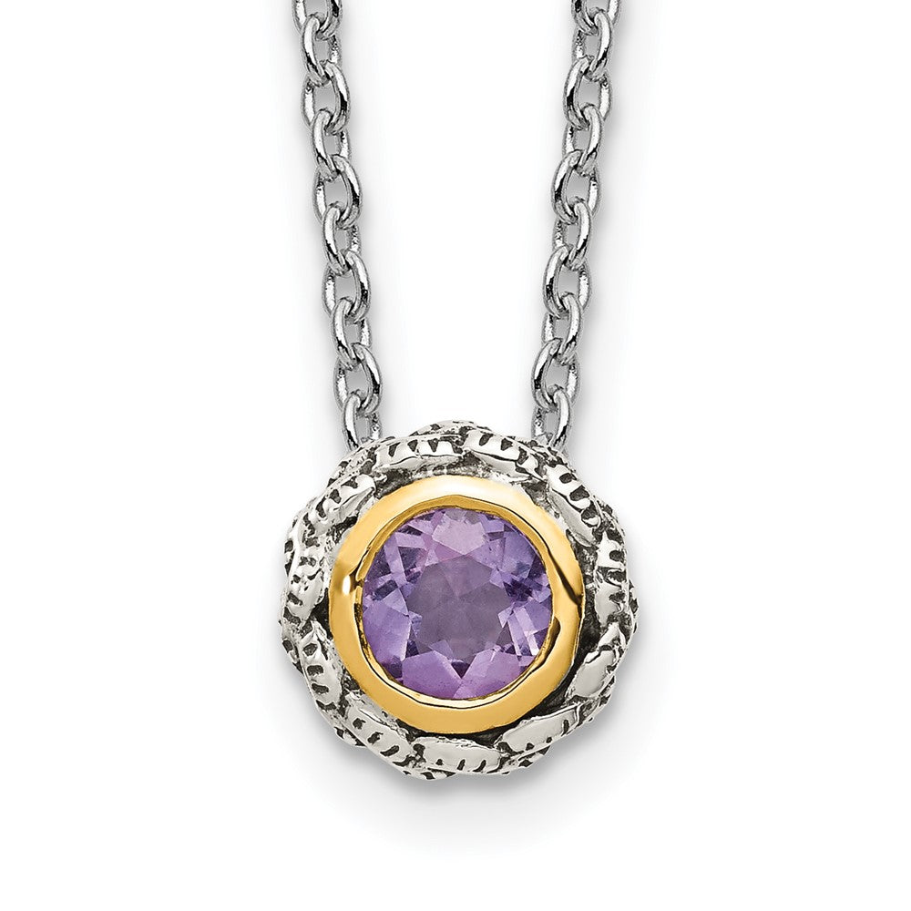 14K/silver Bicolor Shey Couture Sterlingsilber Antikisiert mit 14K Akzente 18 Zoll Rund Zargenfassung Rosa Quarz Halskette