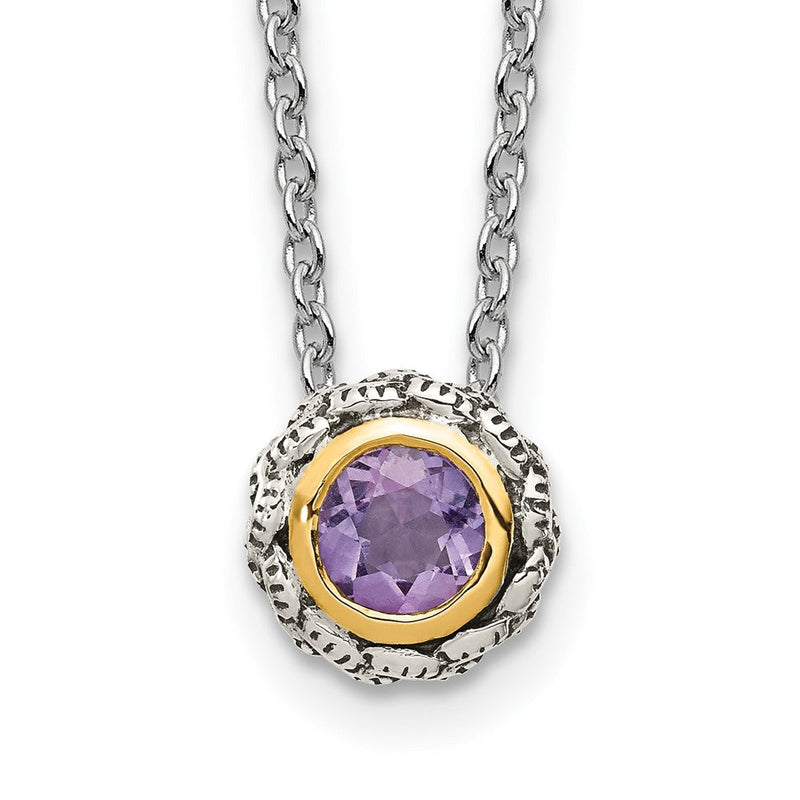 14K/silver Bicolor Shey Couture Sterlingsilber Antikisiert mit 14K Akzente 18 Zoll Rund Zargenfassung Rosa Quarz Halskette