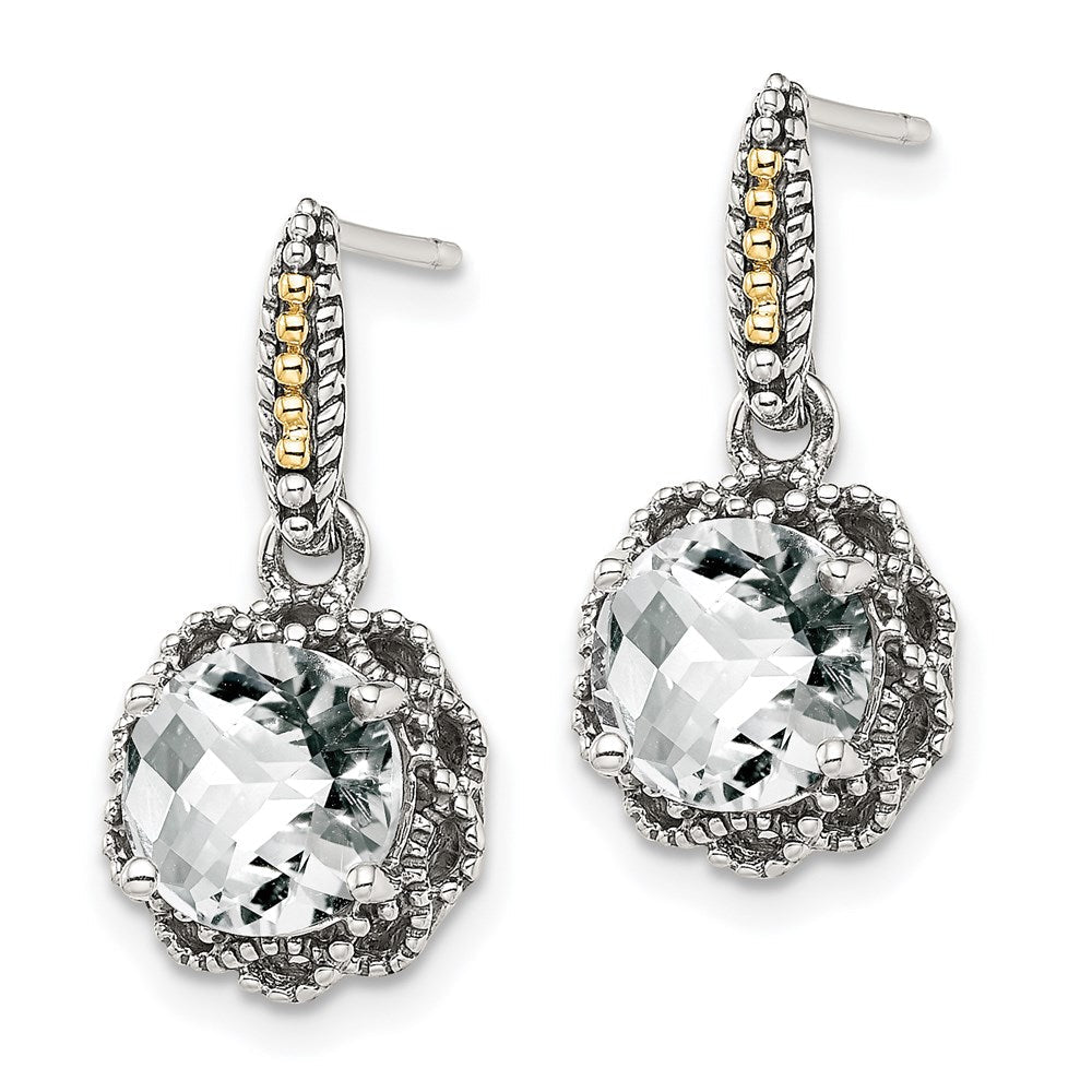 14K/silver Bicolor Shey Couture Sterlingsilber mit 14K Akzente Antikisiert Rund Weiß Topas Hängend Ohrstecker