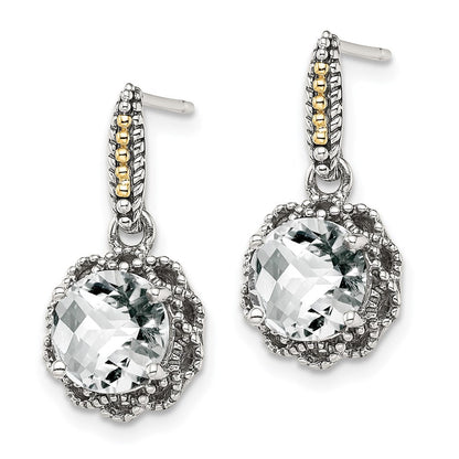 14K/silver Bicolor Shey Couture Sterlingsilber mit 14K Akzente Antikisiert Rund Weiß Topas Hängend Ohrstecker