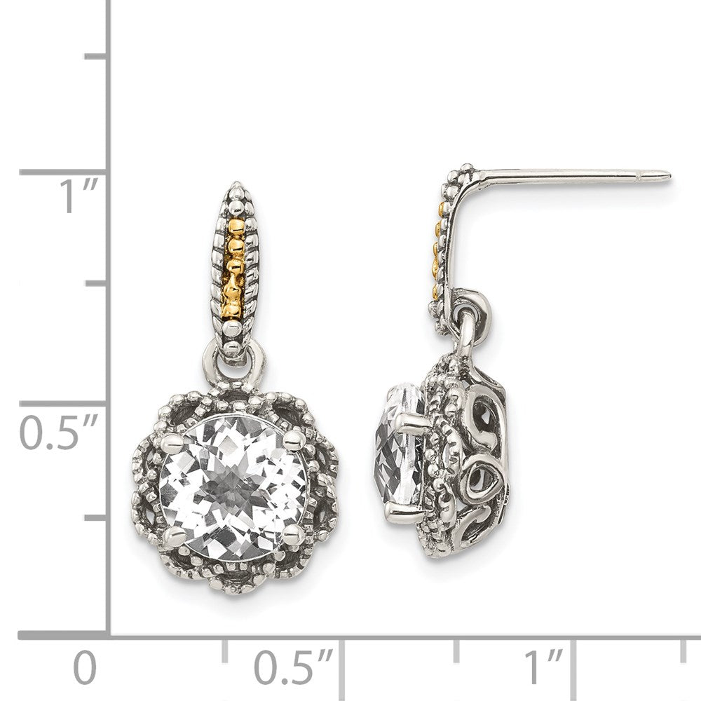 14K/silver Bicolor Shey Couture Sterlingsilber mit 14K Akzente Antikisiert Rund Weiß Topas Hängend Ohrstecker