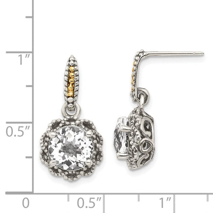 14K/silver Bicolor Shey Couture Sterlingsilber mit 14K Akzente Antikisiert Rund Weiß Topas Hängend Ohrstecker