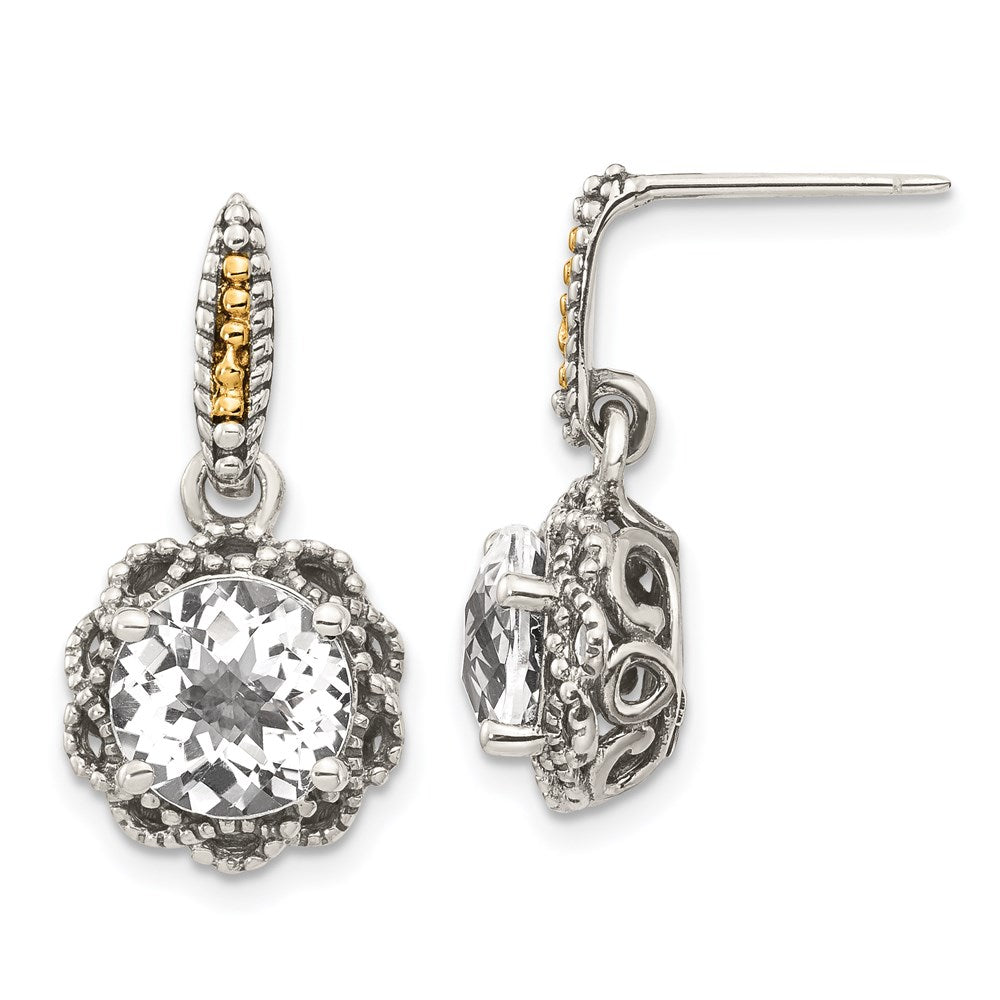 14K/silver Bicolor Shey Couture Sterlingsilber mit 14K Akzente Antikisiert Rund Weiß Topas Hängend Ohrstecker