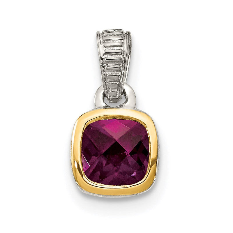 14K/silver Bicolor Shey Couture Sterlingsilber Rhodiniert mit 14K Akzente Poliert Kissen Schliff Rhodolith Granat Anhänger