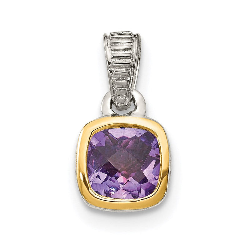 14K/silver Bicolor Shey Couture Sterlingsilber Rhodiniert mit 14K Akzente Poliert Kissen Schliff Amethyst Anhänger