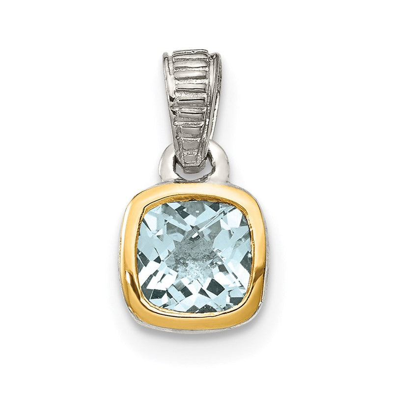 14K/silver Bicolor Shey Couture Sterlingsilber Rhodiniert mit 14K Akzente Poliert Kissen Schliff Aquamarin Anhänger