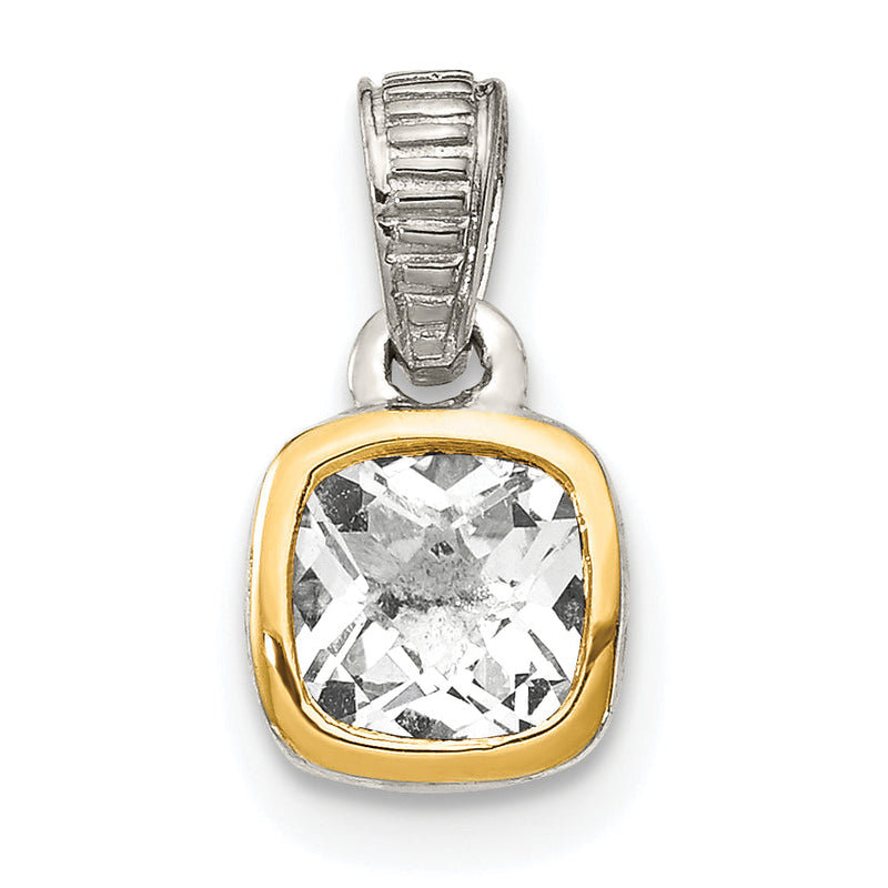 14K/silver Bicolor Shey Couture Sterlingsilber Rhodiniert mit 14K Akzente Poliert Kissen Schliff Weiß Topas Anhänger