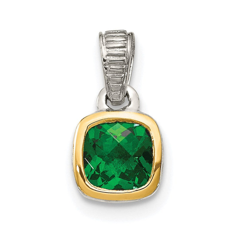 14K/silver Bicolor Shey Couture Sterlingsilber Rhodiniert mit 14K Akzente Poliert Kissen Schliff Erzeugt Smaragd Anhänger