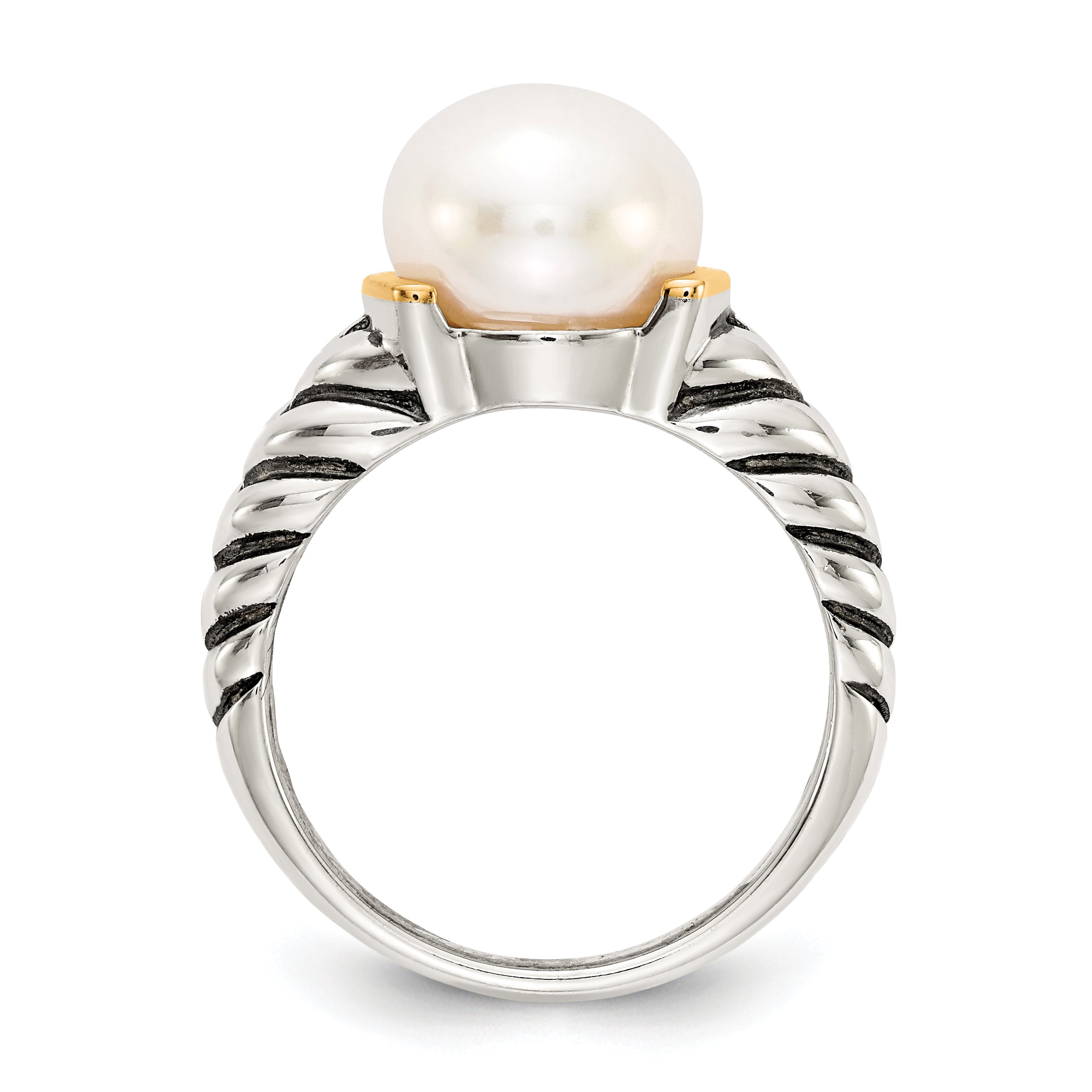 14K/silver Bicolor Shey Couture Sterlingsilber mit 14K Akzente Antikisiert 10mm Knopf Süßwasser Zuchtperle Ring