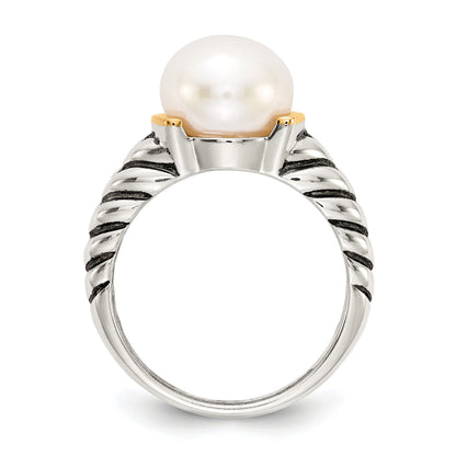 14K/silver Bicolor Shey Couture Sterlingsilber mit 14K Akzente Antikisiert 10mm Knopf Süßwasser Zuchtperle Ring