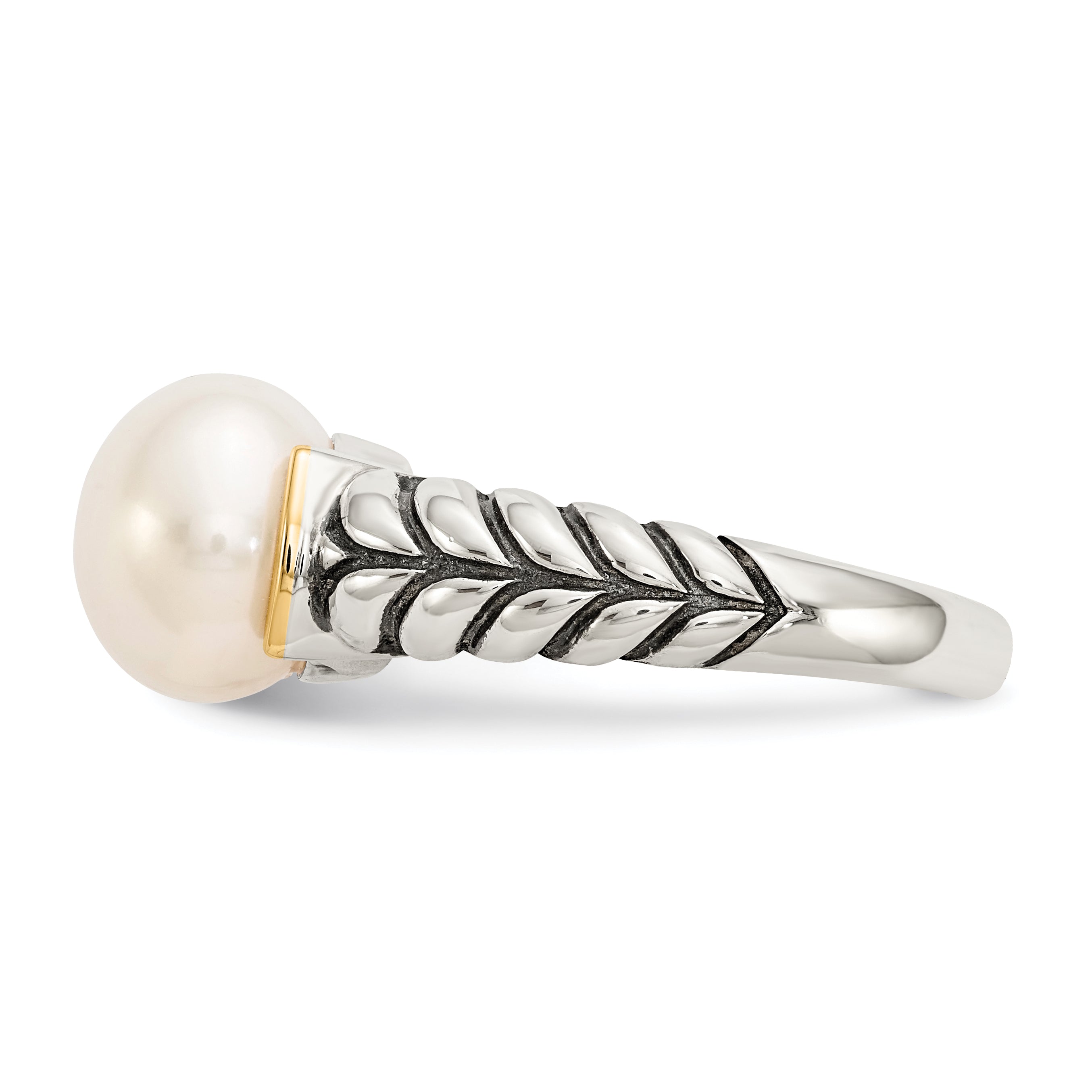 14K/silver Bicolor Shey Couture Sterlingsilber mit 14K Akzente Antikisiert 10mm Knopf Süßwasser Zuchtperle Ring