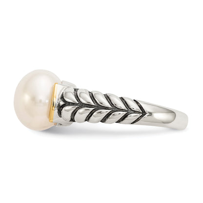 14K/silver Bicolor Shey Couture Sterlingsilber mit 14K Akzente Antikisiert 10mm Knopf Süßwasser Zuchtperle Ring
