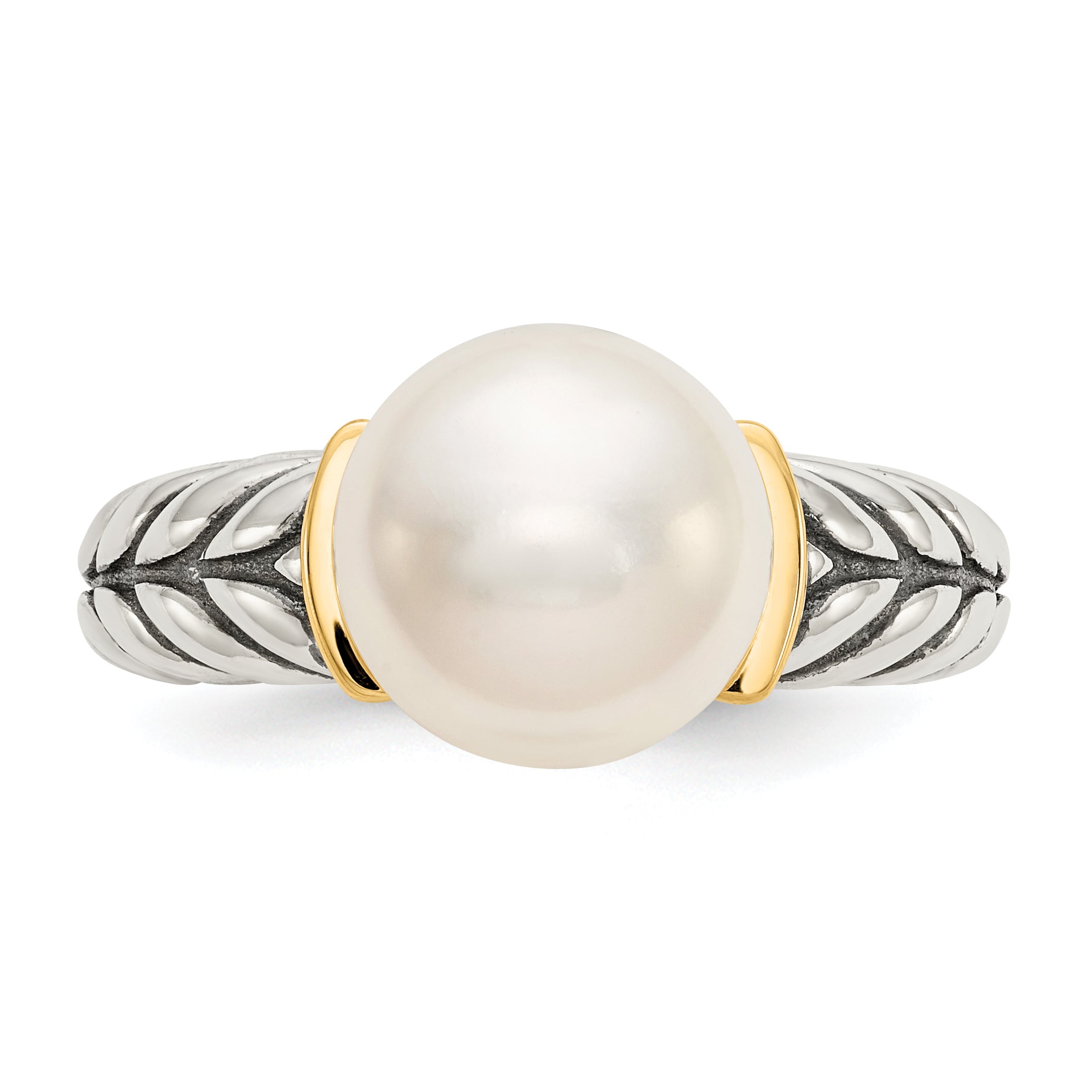 14K/silver Bicolor Shey Couture Sterlingsilber mit 14K Akzente Antikisiert 10mm Knopf Süßwasser Zuchtperle Ring