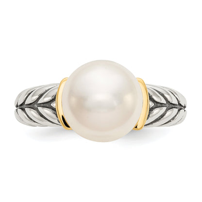 14K/silver Bicolor Shey Couture Sterlingsilber mit 14K Akzente Antikisiert 10mm Knopf Süßwasser Zuchtperle Ring