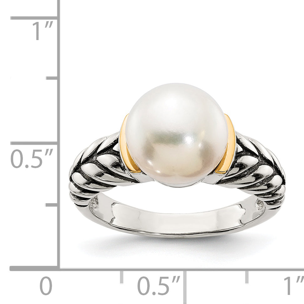 14K/silver Bicolor Shey Couture Sterlingsilber mit 14K Akzente Antikisiert 10mm Knopf Süßwasser Zuchtperle Ring