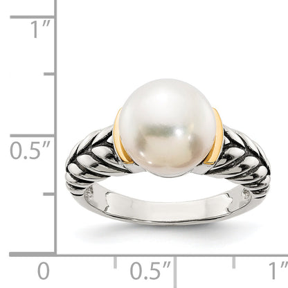 14K/silver Bicolor Shey Couture Sterlingsilber mit 14K Akzente Antikisiert 10mm Knopf Süßwasser Zuchtperle Ring