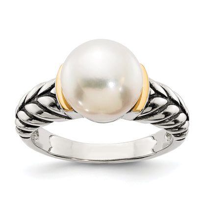 14K/silver Bicolor Shey Couture Sterlingsilber mit 14K Akzente Antikisiert 10mm Knopf Süßwasser Zuchtperle Ring