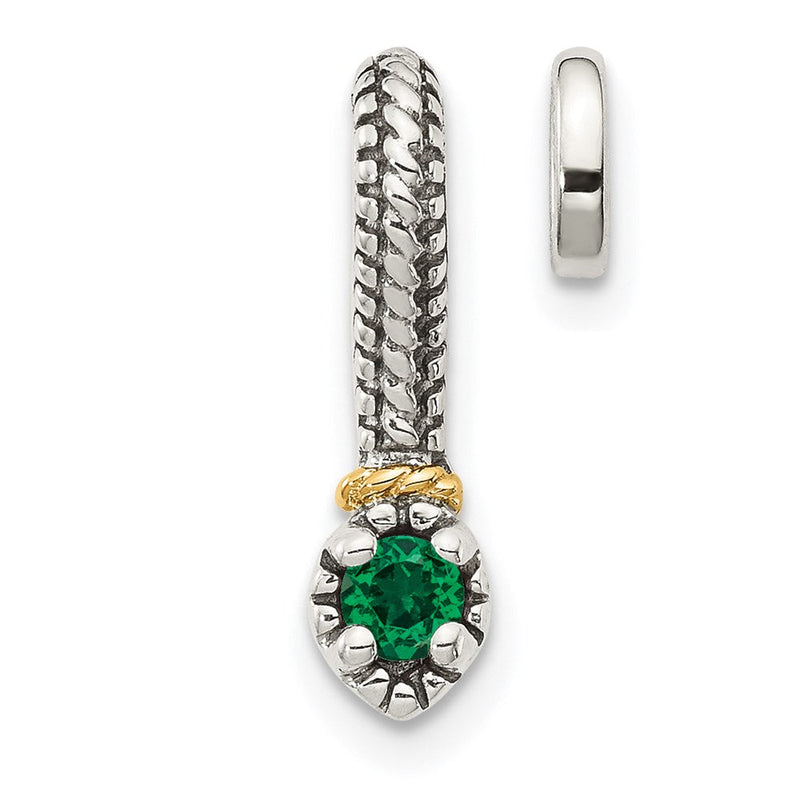 14K/silver Bicolor Shey Couture Sterlingsilber Antikisiert mit 14K Akzente Poliert Erzeugt Smaragd Kette Anhänger