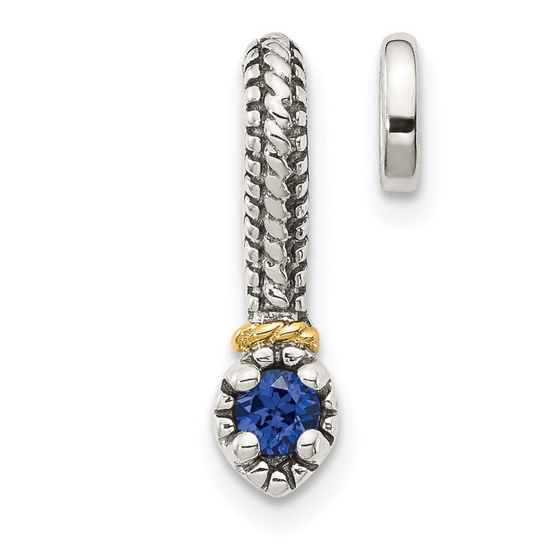14K/silver Bicolor Shey Couture Sterlingsilber Antikisiert mit 14K Akzente Poliert Erzeugt Saphir Kette Anhänger