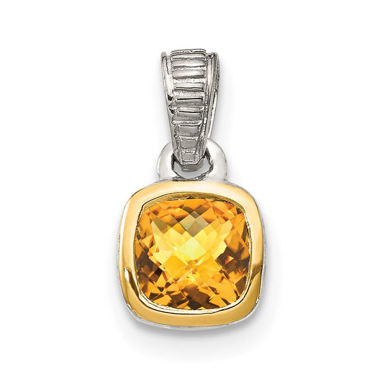 14K/silver Bicolor Shey Couture Sterlingsilber Rhodiniert mit 14K Akzente Poliert Kissen Schliff Citrin Anhänger