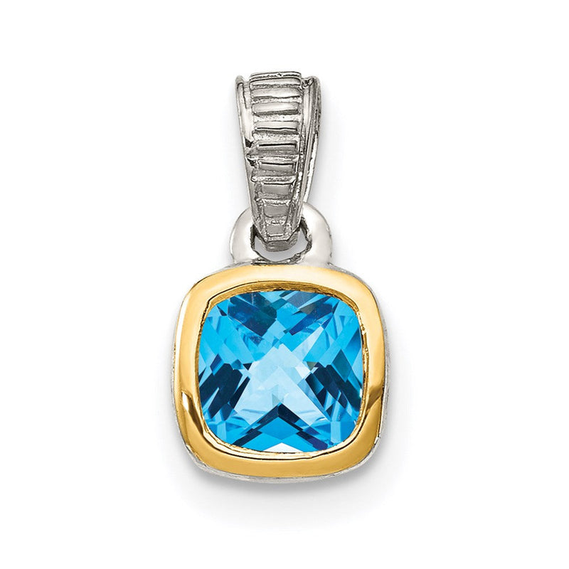 14K/silver Bicolor Shey Couture Sterlingsilber Rhodiniert mit 14K Akzente Poliert Kissen Schliff Licht Schweizer Blautopas Anhänger