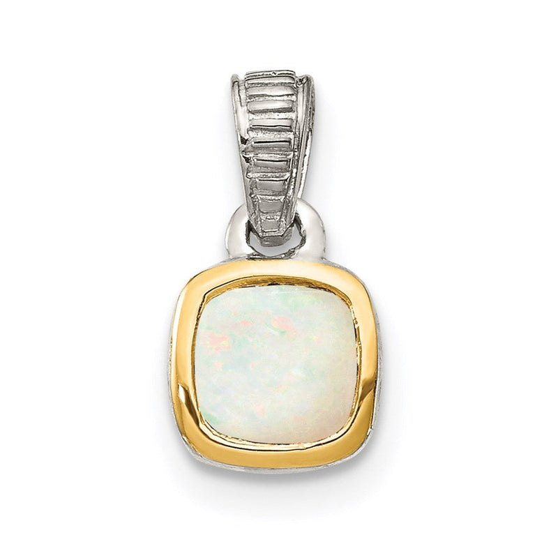 14K/silver Bicolor Shey Couture Sterlingsilber Rhodiniert mit 14K Akzente Poliert Kissen Schliff Milky Opal Anhänger