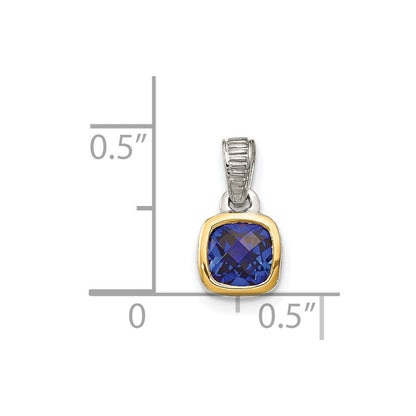14K/silver Bicolor Shey Couture Sterlingsilber Rhodiniert mit 14K Akzente Poliert Kissen Schliff Erzeugt Saphir Anhänger