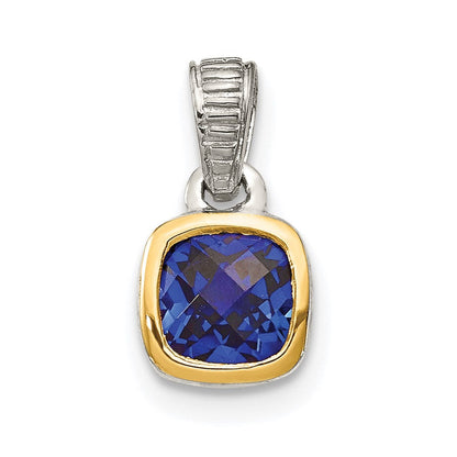 14K/silver Bicolor Shey Couture Sterlingsilber Rhodiniert mit 14K Akzente Poliert Kissen Schliff Erzeugt Saphir Anhänger