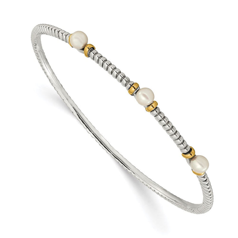 14K/silver Bicolor Shey Couture Sterlingsilber mit 14K Akzente 4.5mm Süßwasser Zucht Knopf Perle Schieber auf Armreif Armband