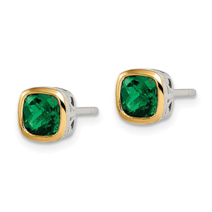 14K/silver Bicolor Shey Couture Sterlingsilber Rhodiniert mit 14K Akzente Erzeugt Smaragd Quadratisch Ohrstecker