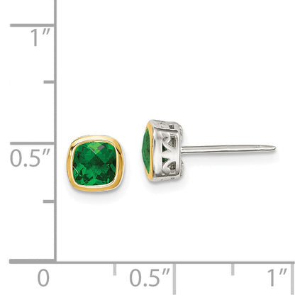 14K/silver Bicolor Shey Couture Sterlingsilber Rhodiniert mit 14K Akzente Erzeugt Smaragd Quadratisch Ohrstecker