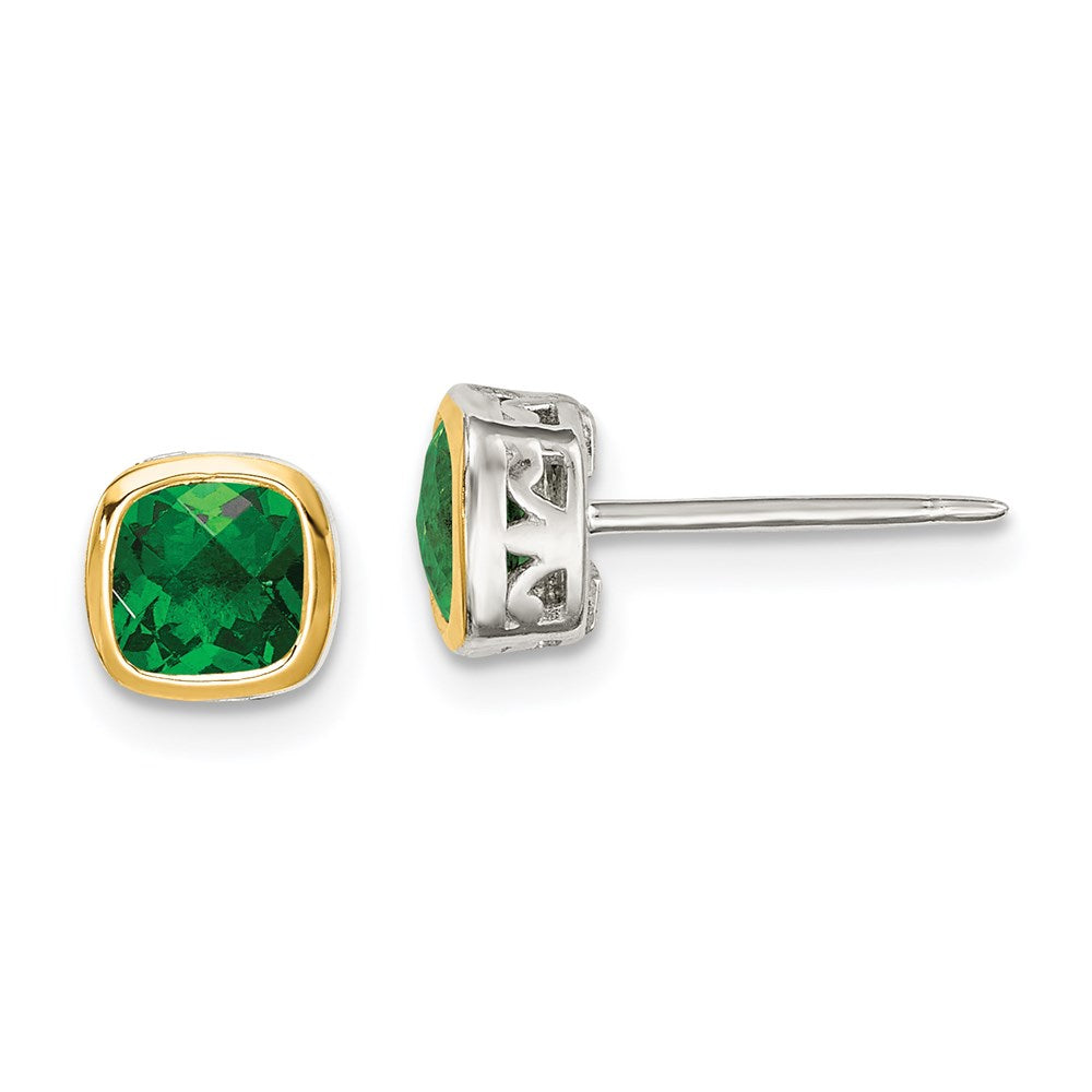 14K/silver Bicolor Shey Couture Sterlingsilber Rhodiniert mit 14K Akzente Erzeugt Smaragd Quadratisch Ohrstecker