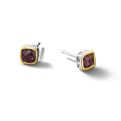 14K/silver Bicolor Shey Couture Sterlingsilber Rhodiniert mit 14K Akzente Rhodolith Granat Quadratisch Ohrstecker