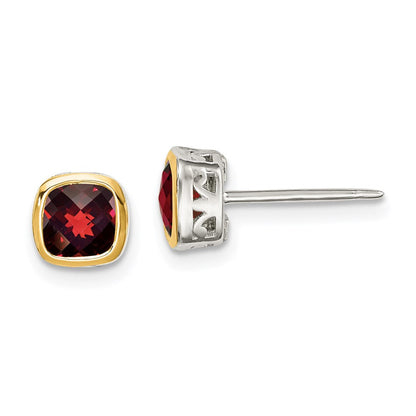 14K/silver Bicolor Shey Couture Sterlingsilber Rhodiniert mit 14K Akzente Granat Quadratisch Ohrstecker
