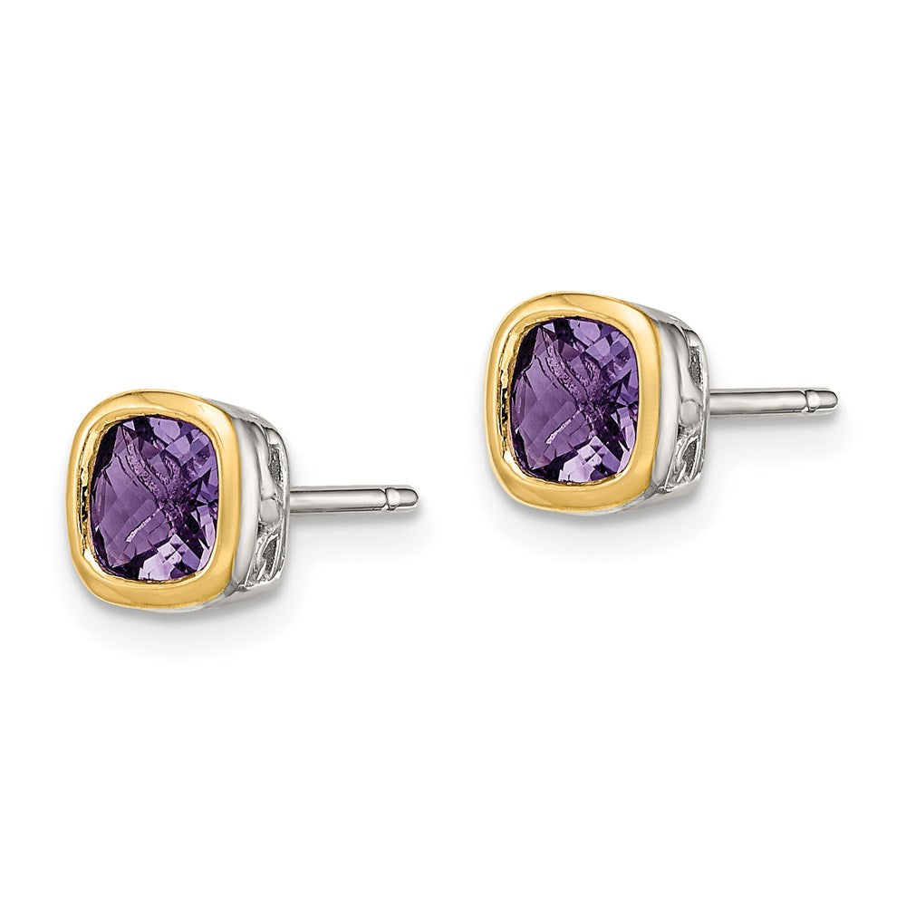 14K/silver Bicolor Shey Couture Sterlingsilber Rhodiniert mit 14K Akzente Amethyst Quadratisch Ohrstecker