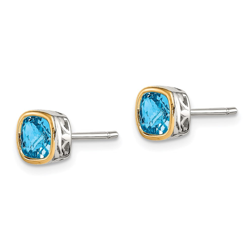 14K/silver Bicolor Shey Couture Sterlingsilber Rhodiniert mit 14K Akzente Licht Schweizer Blautopas Quadratisch Ohrstecker