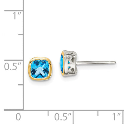 14K/silver Bicolor Shey Couture Sterlingsilber Rhodiniert mit 14K Akzente Licht Schweizer Blautopas Quadratisch Ohrstecker