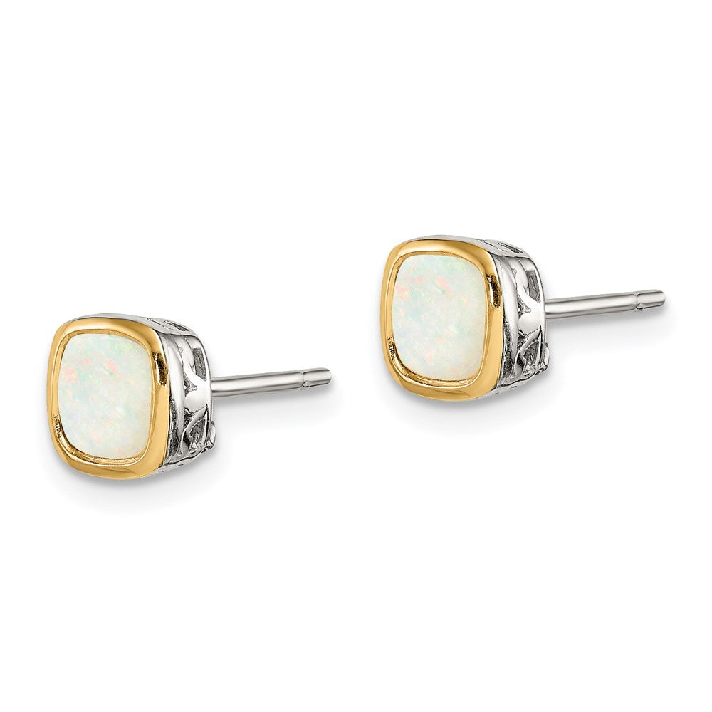 14K/silver Bicolor Shey Couture Sterlingsilber Rhodiniert mit 14K Akzente Milky Opal Quadratisch Ohrstecker
