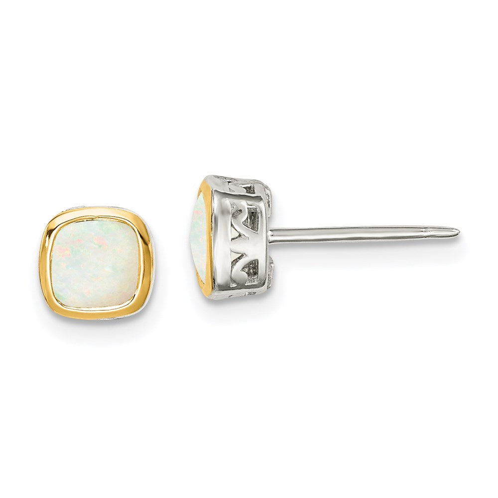 14K/silver Bicolor Shey Couture Sterlingsilber Rhodiniert mit 14K Akzente Milky Opal Quadratisch Ohrstecker