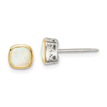 14K/silver Bicolor Shey Couture Sterlingsilber Rhodiniert mit 14K Akzente Milky Opal Quadratisch Ohrstecker