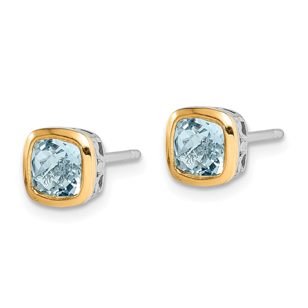 14K/silver Bicolor Shey Couture Sterlingsilber Rhodiniert mit 14K Akzente Aquamarin Quadratisch Ohrstecker