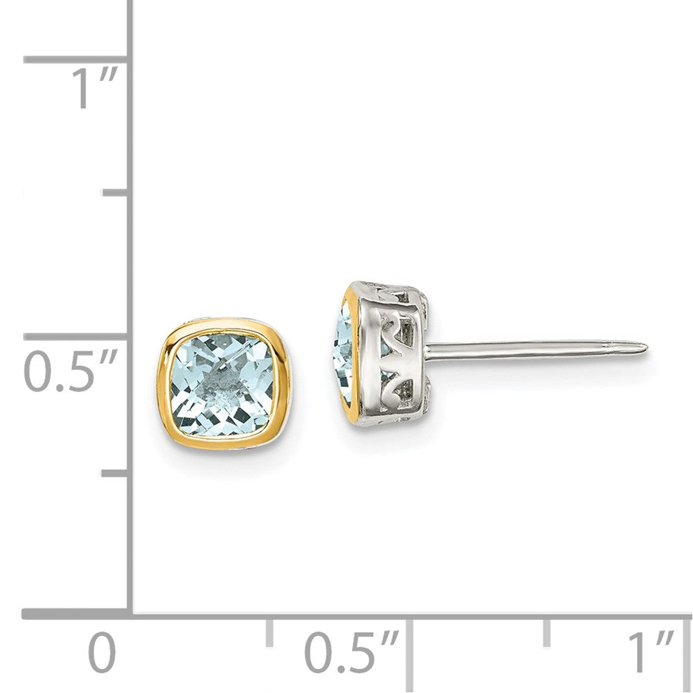 14K/silver Bicolor Shey Couture Sterlingsilber Rhodiniert mit 14K Akzente Aquamarin Quadratisch Ohrstecker