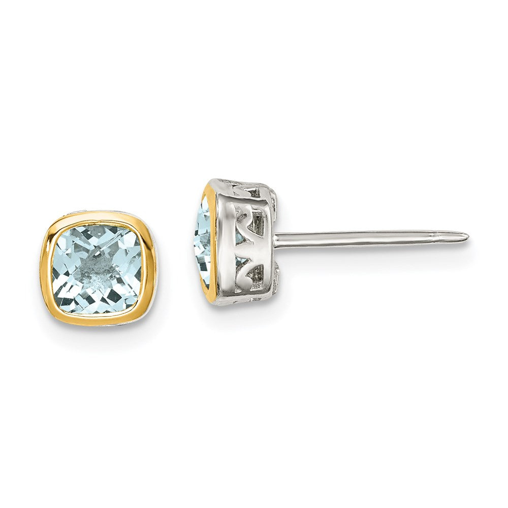 14K/silver Bicolor Shey Couture Sterlingsilber Rhodiniert mit 14K Akzente Aquamarin Quadratisch Ohrstecker