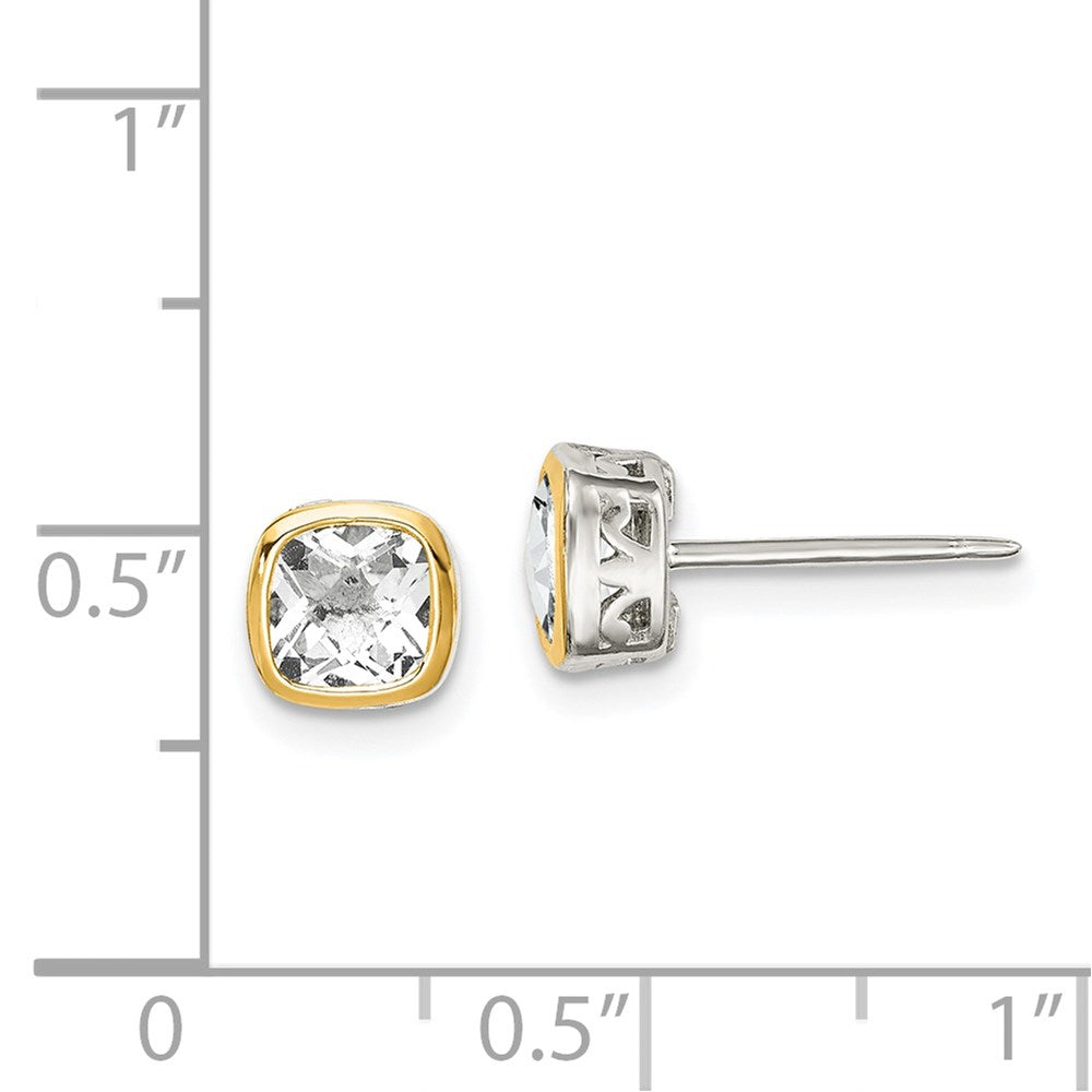 14K/silver Bicolor Shey Couture Sterlingsilber Rhodiniert mit 14K Akzente Weiß Topas Quadratisch Ohrstecker