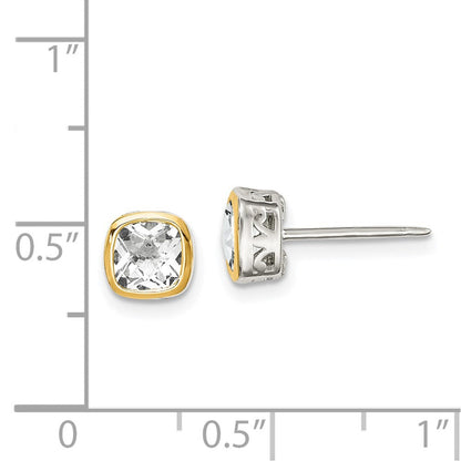 14K/silver Bicolor Shey Couture Sterlingsilber Rhodiniert mit 14K Akzente Weiß Topas Quadratisch Ohrstecker