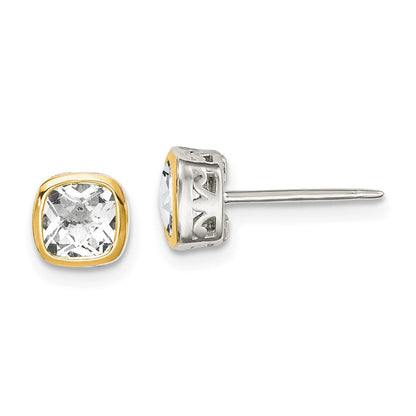 14K/silver Bicolor Shey Couture Sterlingsilber Rhodiniert mit 14K Akzente Weiß Topas Quadratisch Ohrstecker