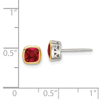 14K/silver Bicolor Shey Couture Sterlingsilber Rhodiniert mit 14K Akzente Erzeugt Rubin Quadratisch Ohrstecker