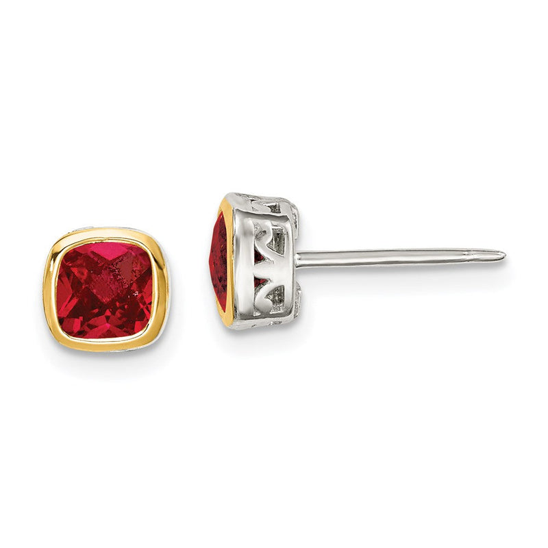 14K/silver Bicolor Shey Couture Sterlingsilber Rhodiniert mit 14K Akzente Erzeugt Rubin Quadratisch Ohrstecker