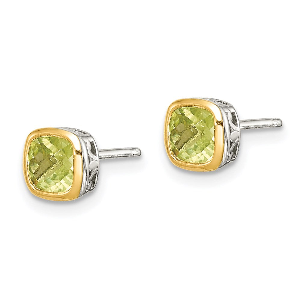 14K/silver Bicolor Shey Couture Sterlingsilber Rhodiniert mit 14K Akzente Peridot Quadratisch Ohrstecker