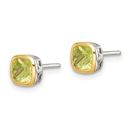 14K/silver Bicolor Shey Couture Sterlingsilber Rhodiniert mit 14K Akzente Peridot Quadratisch Ohrstecker